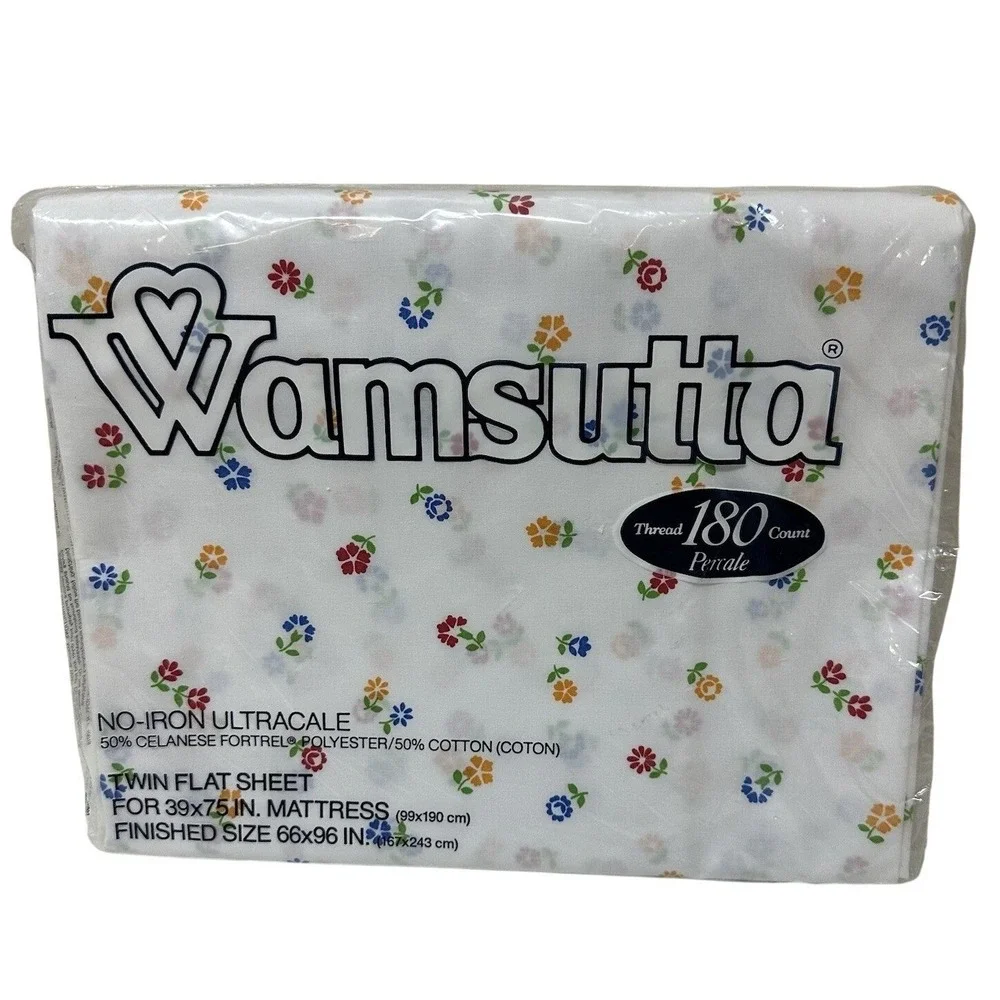 Vintage Wamsutta No Iron Percale Mayflower Floral Twin Flat Sheet NOS NEW